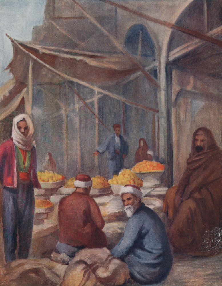 'In the fruit Bazaar, Damascus' by Margaret Thomas. Syria 1908 old print